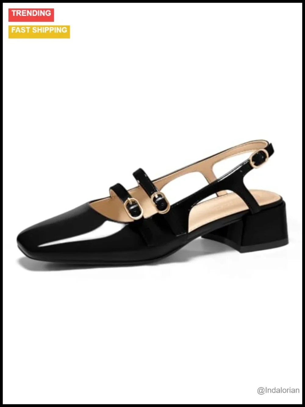 Women's Slingback Pumps Square Toe Patent Leather Chunky Heels